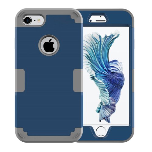 For iPhone 7 Dark Blue Separable contrast color PC + Silicone Combination Case
