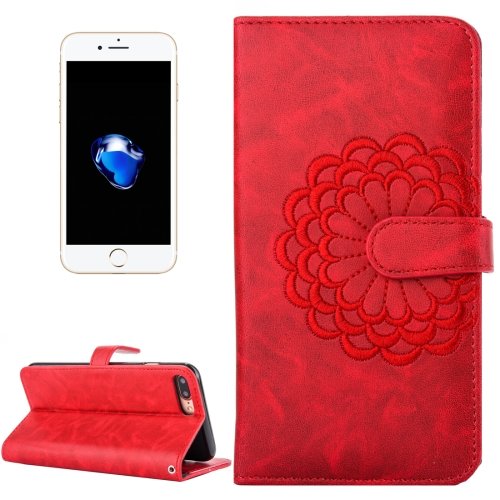 For iPhone 7 Plus Red Flower Leather Case with Holder, Card Slots & Wallet