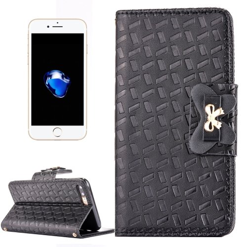 For iPhone 7 Plus Black Bowknot Leather Case with Holder, Card Slots & Wallet