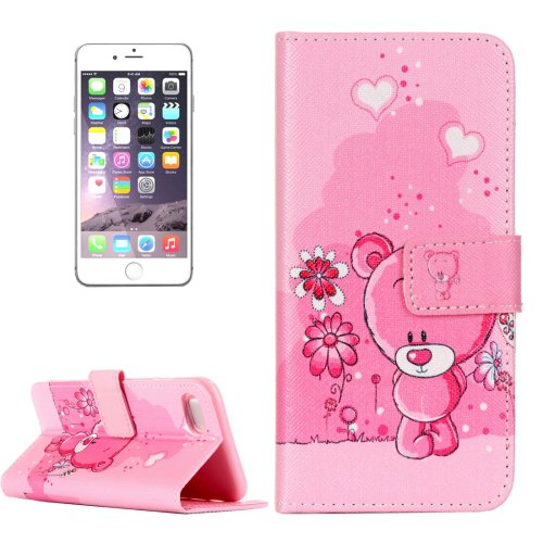 For iPhone 7 Plus Pink Bear Leather Case with Card Slots, Wallet & Holder