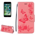 For iPhone 7 Plus Pink Butterflies Leather Case with Holder, Card Slots & Wallet