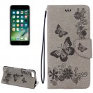 For iPhone 7 Plus Grey Butterflies Leather Case with Holder, Card Slots & Wallet