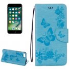 For iPhone 7 Plus Blue Butterflies Leather Case with Holder, Card Slots & Wallet