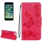 For iPhone 7 Plus Magenta Butterflies Leather Case with Holder, Card Slots & Wallet