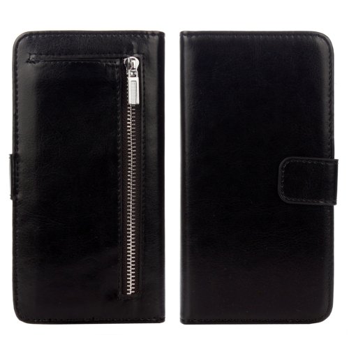 For iPhone 7 Plus Separable Crazy Horse Zipper Wallet Style Black Leather Case