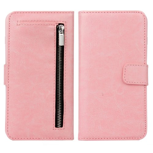 For iPhone 7 Plus Separable Crazy Horse Zipper Wallet Style Pink Leather Case