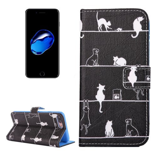 For iPhone 7 Plus Cats PU Leather Case with Holder, CB Slots & Wallet