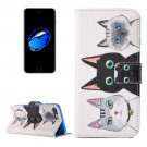 For iPhone 7 Plus 3 Cats PU Leather Case with Holder, CB Slots & Wallet