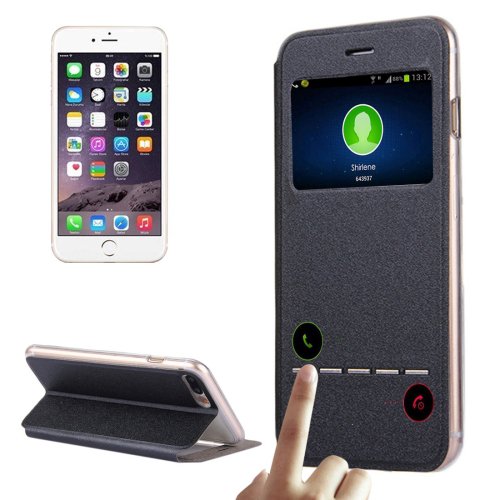 For iPhone 7 Plus Black Flip Leather Case with Call Display ID & Holder