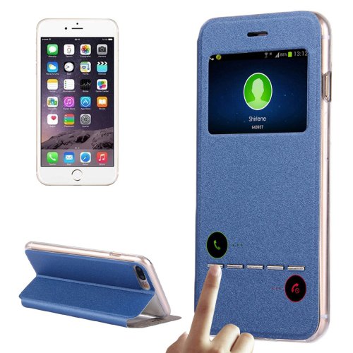 For iPhone 7 Plus Blue Flip Leather Case with Call Display ID & Holder