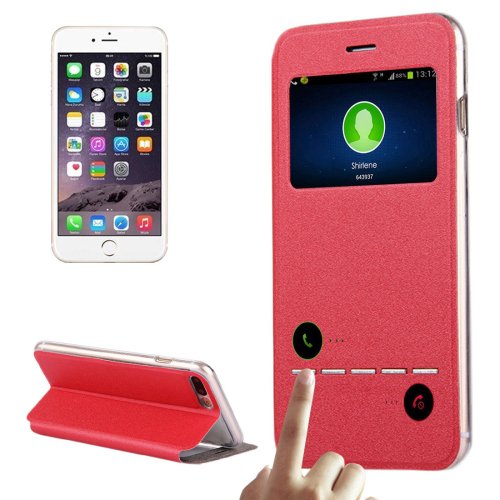 For iPhone 7 Plus Red Flip Leather Case with Call Display ID & Holder