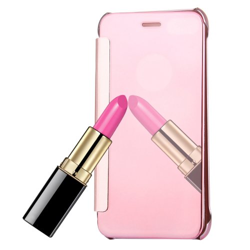 For iPhone 7 Plus Pink Plating Mirror Horizontal Flip Leather Case