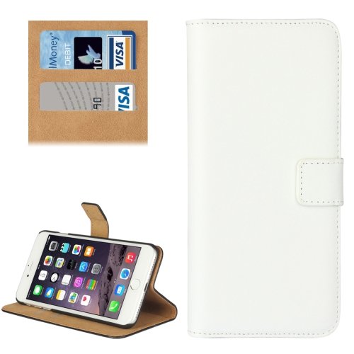 For iPhone 7 Plus White Geniune Leather Case with Holder, Card Slots & Wallet