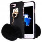 For iPhone 7 Plus Plush Cloth Cover PC Black Case & Furry Ball Chain Pendant