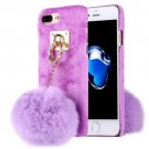 For iPhone 7 Plus Plush Cloth Cover PC Purple Case & Furry Ball Chain Pendant