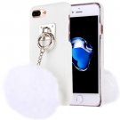 For iPhone 7 Plus Plush Cloth Cover PC White Case & Furry Ball Chain Pendant