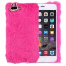 For iPhone 7 Plus Genuine Rabbit Hair Diamond incrusted Magenta PC Case