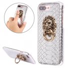 For iPhone 7 Plus Snakeskin Paste Skin PC Silver Case with Lion Head Holder