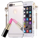 For iPhone 7 Plus Silver Pearl Chain Pendant Diamond Electroplating Mirror Case