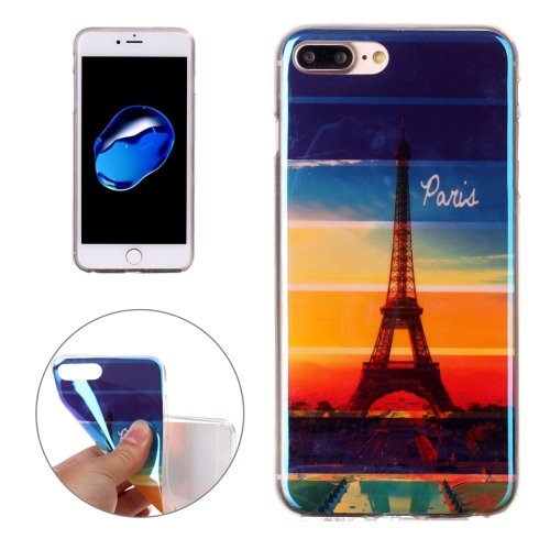 For iPhone 7 Plus Magic Paris Pattern Blue-ray TPU Soft Back Cover Case