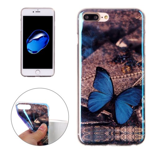 For iPhone 7 Plus Magic Butterfly Pattern Blue-ray TPU Soft Back Cover Case