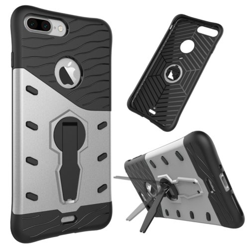 For iPhone 7 Plus Silver Tough Armor TPU+PC Rotating Spin Case with Holder