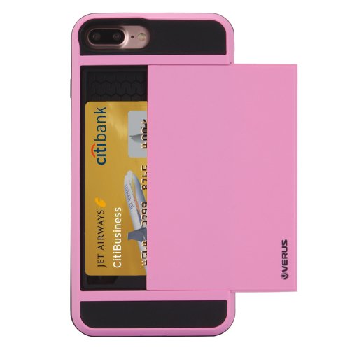 For iPhone 7 Plus Slide Style TPU + PC Combination Pink Case with Card Slot