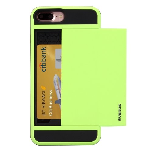 For iPhone 7 Plus Slide Style TPU + PC Combination Green Case with Card Slot