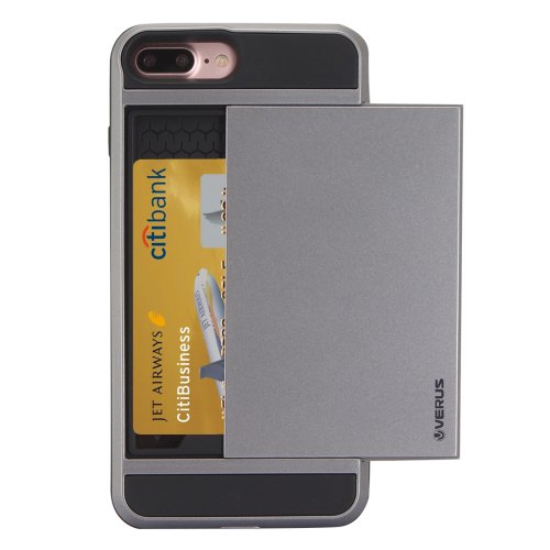 For iPhone 7 Plus Slide Style TPU + PC Combination Grey Case with Card Slot