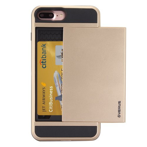 For iPhone 7 Plus Slide Style TPU + PC Combination Gold Case with Card Slot
