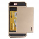 For iPhone 7 Plus Slide Style TPU + PC Combination Gold Case with Card Slot