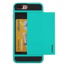 For iPhone 7 Plus Slide Style TPU + PC Combination Blue Case with Card Slot