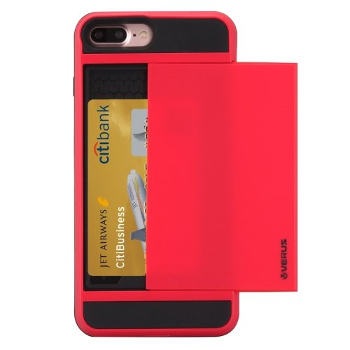 For iPhone 7 Plus Slide Style TPU + PC Combination Red Case with Card Slot
