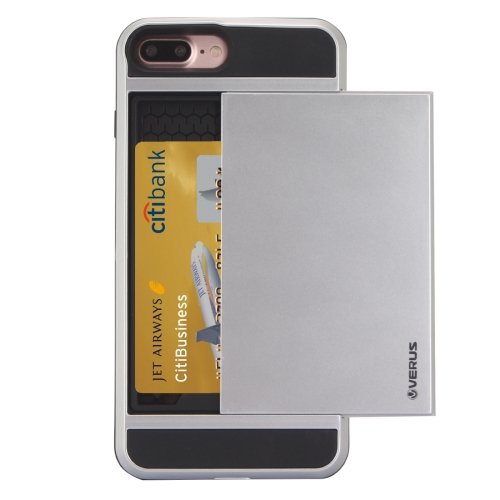 For iPhone 7 Plus Slide Style TPU + PC Combination Silver Case with Card Slot