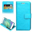 For Galaxy S6 Edge Blue Crazy Horse Case with Holder, Card Slots & Wallet