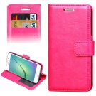 For Galaxy S6 Edge Magenta Crazy Horse Case with Holder, Card Slots & Wallet