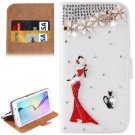 For Galaxy S6 Edge Diamond Pattern C Leather Case with Holder & Card Slots