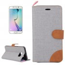 For Galaxy S6 Edge Grey Denim Flip Leather Case with Holder & Card Slots