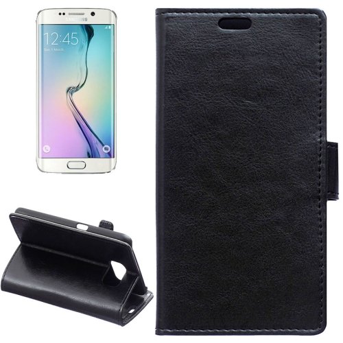 For Galaxy S6 Edge Black Crazy Horse Case with Holder, Wallet & Card Slots