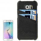 For Galaxy S6 Edge Black Genuine Leather Back Cover Case with Card Slots