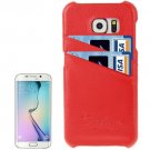 For Galaxy S6 Edge Red Genuine Leather Back Cover Case with Card Slots