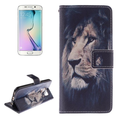 For Galaxy S6 Edge Lion Pattern Leather Case with Holder, Card Slot & Wallet