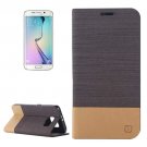 For Galaxy S6 Edge Coffee Canvas Flip Leather Case with Card Slot & Holder