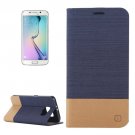 For Galaxy S6 Edge Dark Blue Canvas Flip Leather Case with Card Slot & Holder