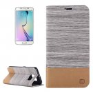 For Galaxy S6 Edge Gray Canvas Flip Leather Case with Card Slot & Holder