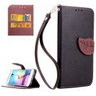 For Galaxy S6 Edge Black Leaf Leather Case with Card Slots, Holder & Lanyard