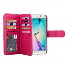 For Galaxy S6 Edge Magenta Wallet Leather Case with 9 Card Slots & Lanyard