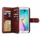 For Galaxy S6 Edge Brown Wallet Leather Case with 9 Card Slots & Lanyard