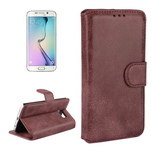 For Galaxy S6 Edge Dark red Frosted Leather Case with Card Slots & Wallet