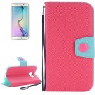 For Galaxy S6 Edge Magenta Grain Magnetic Leather Case with Card Slots & Wallet
